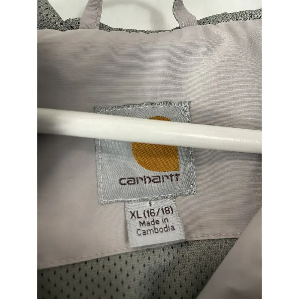 Carhartt Jacket Women Extra Large 16 18 Gray Hooded Windbreaker Lightweight N192